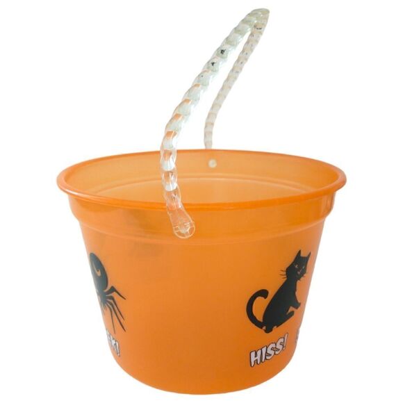 Vintage Halloween Bucket Pail Trick or Treat Black Cats Bats Translucent 1990s. - Picture 6 of 16